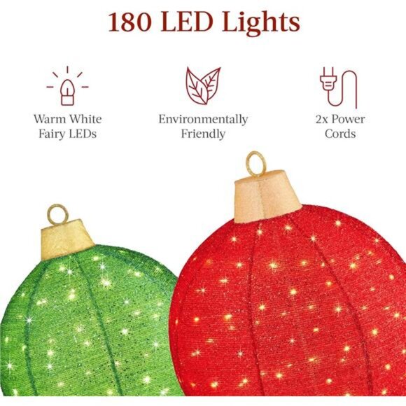 2pc Lighted Pop-Up Outdoor Christmas Ornament Set, Holiday Ball Decoration - Picture 4 of 7